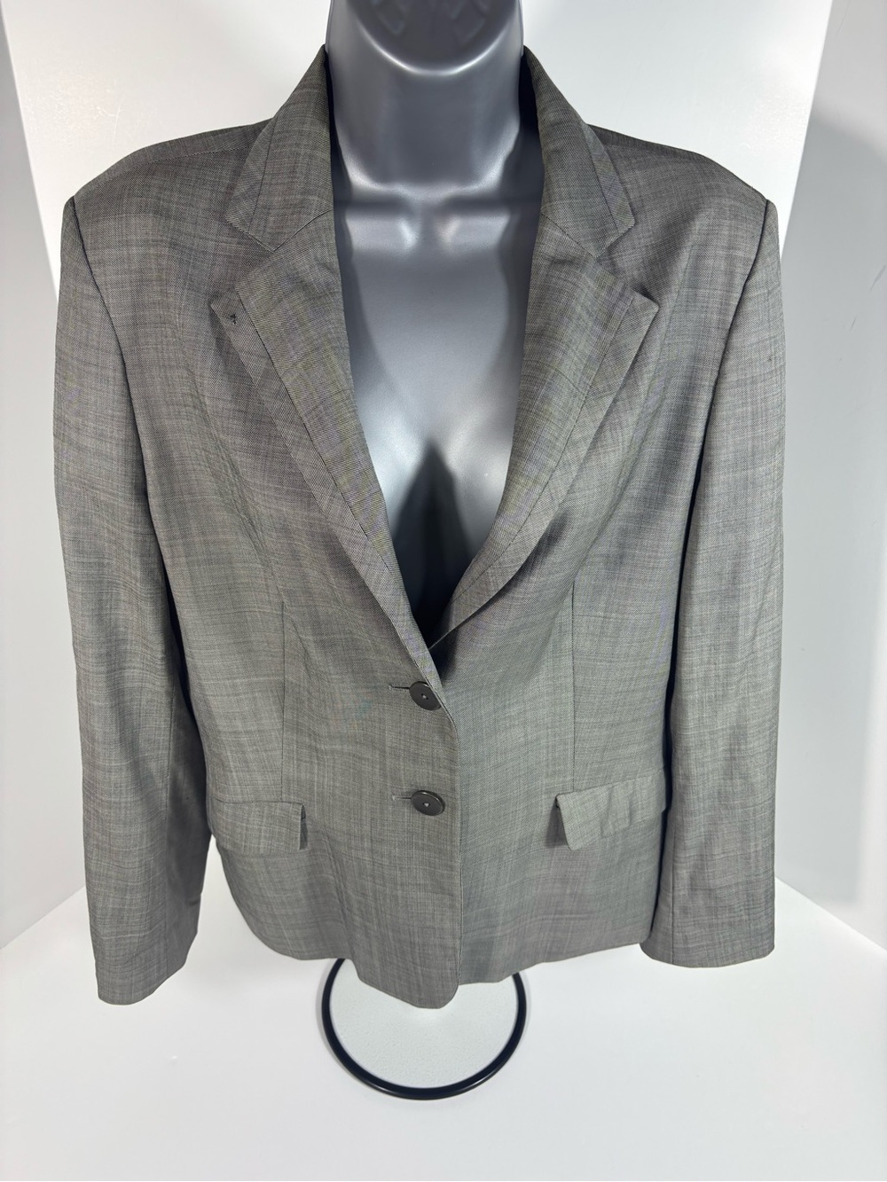Zanella Italy 100% Wool Gray Plaid Blazer Jacket Women’s Size 12 Career